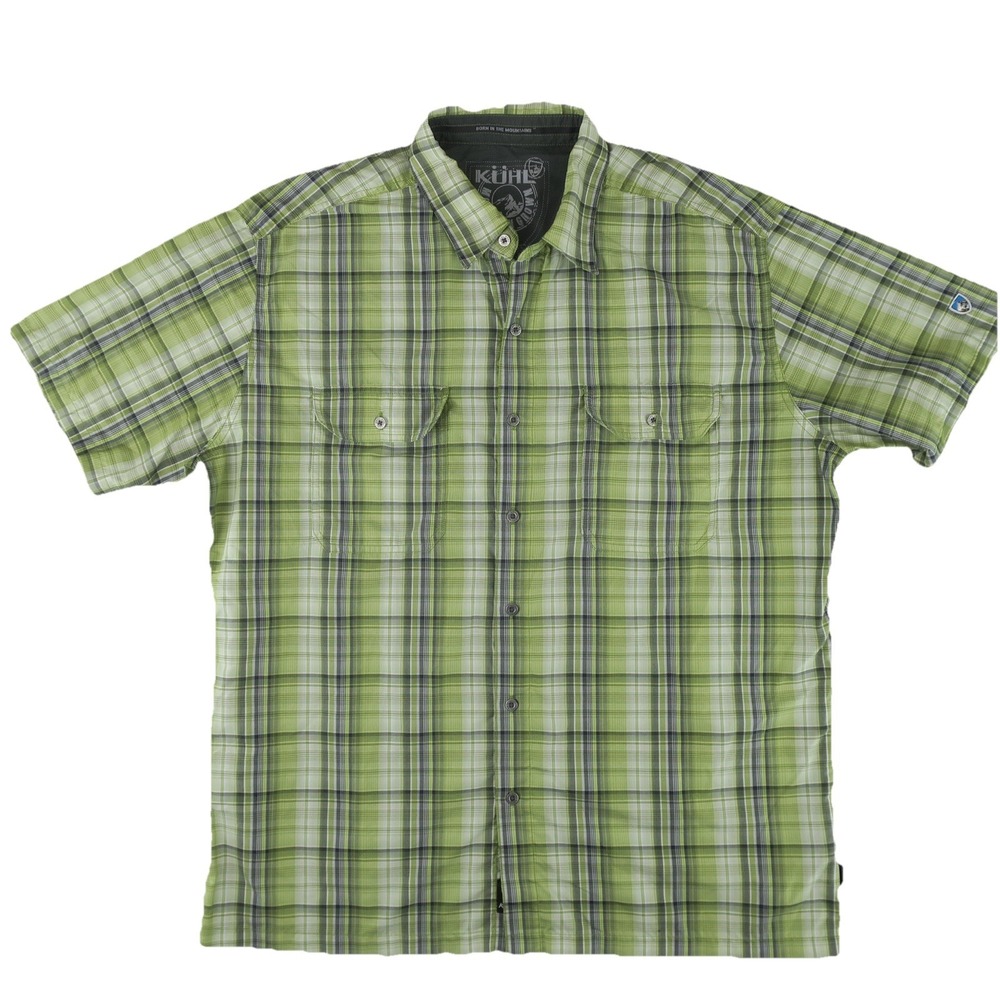 Kuhl Eluxor Short Sleeve Button‎ Up Shirt Mens XL Green Outdoors Hiking